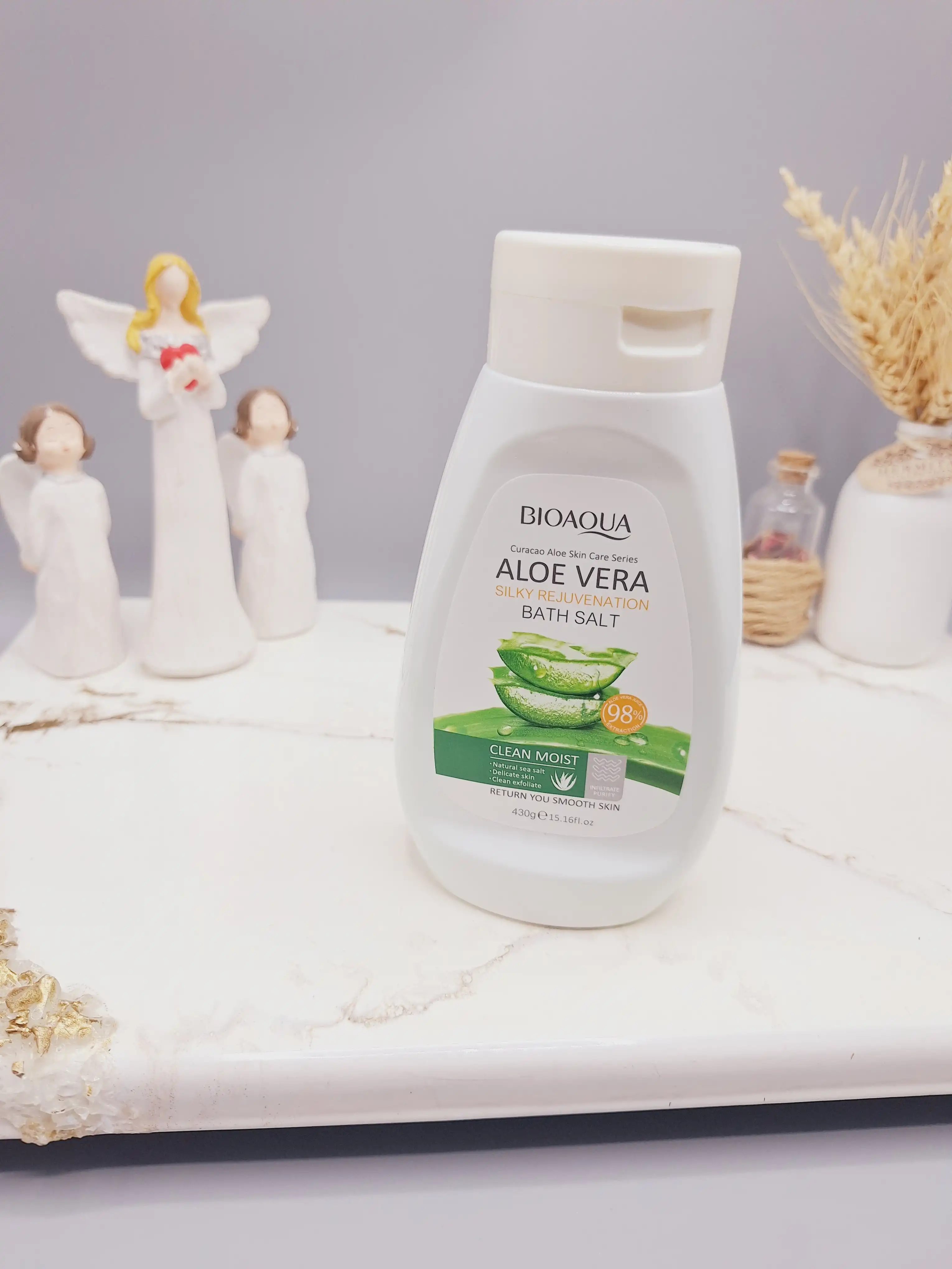 نمک بدن آلوئه ورا بیوآکوا 430 گرم کد bay34441 برای از بین بردن پوست مرغی و روشن کننده نقاط حساس